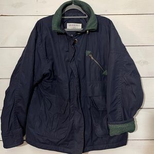 MULBERRY STREET Vintage blue outdoor jacket with green felt inside.